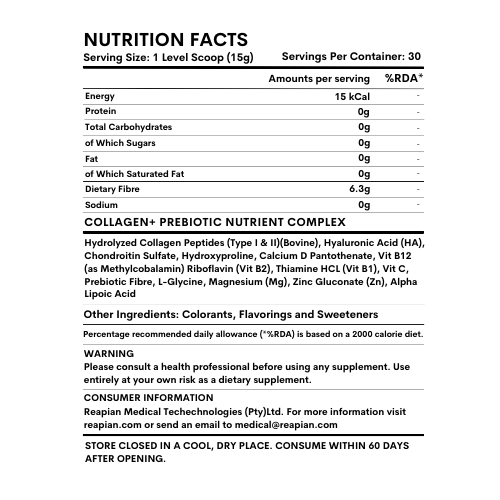 Collagen+ Hydrolyzed Collagen Peptides with Prebiotic Fiber Powder-Lemon 450g - Image 3